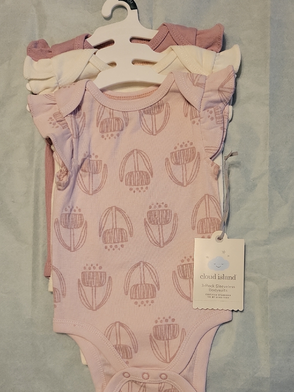 cloud island Pink Floral Ruffle-Sleeve Baby Bodysuit Set